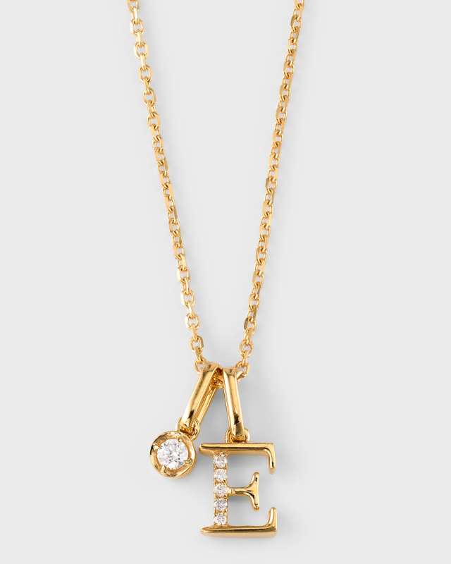 18K Yellow Gold Initial E Diamond Pendant Necklace, 18"L